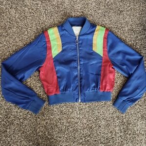 Vintage Colorful Satin Bomber Jacket Angel Kiss